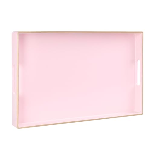 MAONAME Pink Decorative Tray for Coffee Table, Serving Tray with Handles - color: Pink, size: 15.8" x 10.2" x 1.4"