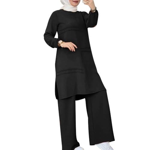 Abayas Dress For Women Muslim Long Sleeve Loose Top Pants 2 Pcs Dubai Islamic Muslim Women Matching Sets - color: Black Cc, size: 3X-Large