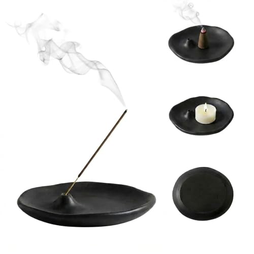 Minimalist Stone Sand Incense Holder – Handcrafted Modern Minimalist Incense Stick Holder for Meditation, Yoga, Aromatherapy Home, Office Decorative Burner (Black) - color: Black