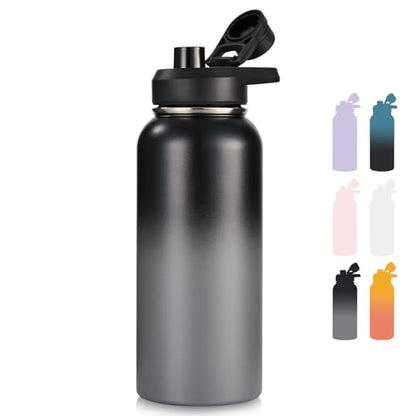Fijinhom Insulated Water Bottle with Handle, 304 Stainless Steel Water Bottles with Wide Mouth, Double Wall Vacuum Sports Water Bottle, BPA Free, Keep Cold and Hot, 32 Ounces Black/Gray - color: Black/Gray, size: 32 Ounces
