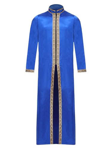 Jhaoyu Men Abaya Dress Kaftan Thobe Muslim Gown Maxi-muslim Shirt Dubai Robes Prayer Robe - color: Royal Blue, size: Medium