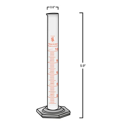 10ml Graduated Cylinder, Borosilicate 3.3 Glass, Single Metric Scale, Karter Scientific 246F7 (Pack of 2) - size: 10ml, style: Pack of 2
