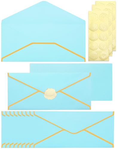 Business Envelopes with V-Flap,Gold Border 30 Pack #10 Envelopes Made of 150gsm Paper, Standard Envelopes with Gold Stickers for Office, Checks, Letter Mailing,9.45 x 4.13 Inches (Light Blue) - color: Light Blue