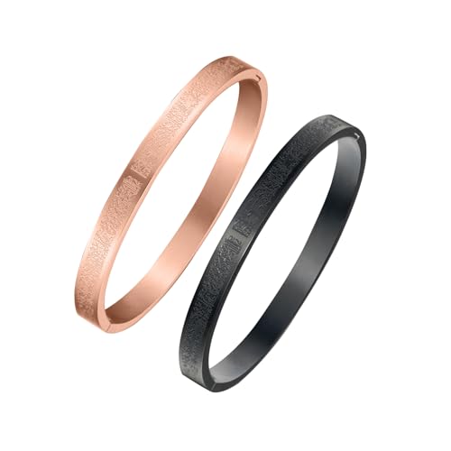 AYATUL KURSI Islamic Jewelry Bracelets Stainless Steel Openable Bangles Arabic Calligraphy Islamic Faith Gifts Messager Islamic Calligraphy Muslim Men Jewelry Bracelets Gift for Women - color: 1 Rose gold 1 Black