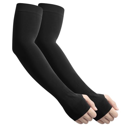 Cooling Arm Sleeves with Thumb Hole for Men & Women, UV Sun Protection Compression Sleeves for Outdoor - color: Black