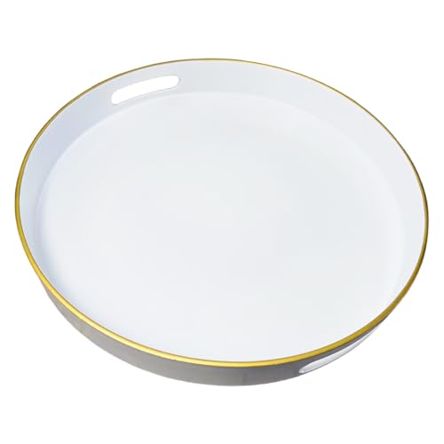 White Decorative Tray, Serving Tray with Handles, Round Decorative Tray for Coffee Table, 13 Inch Plastic Tray for Ottoman, Living Room, Bathroom, Home Decor. - color: Round White, size: 13"