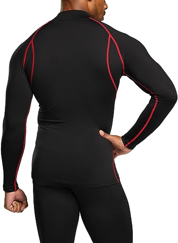 TSLA Men's Thermal Long Sleeve Compression Shirts, Mock/Turtleneck Winter Sports Running Base Layer Top - color: 2pack Black&red/Olive, size: Small