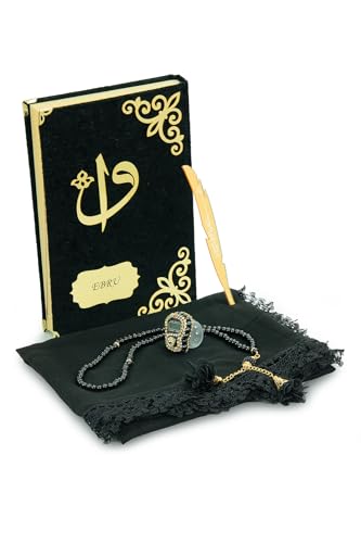 SODEF Personalized Quran Set with Shawl, Prayer Beads, and Zikirmatik - Black