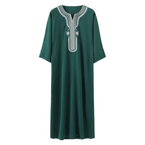 Men's Muslim Clothes V-Neck Short Sleeve Plus Size Thobe Kaftan Loose Casual Solid Color Breathable Soft Thobe - color: Green, size: 4X-Large
