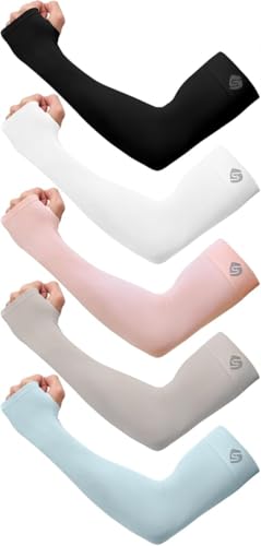 Arm Sleeves for Men Women UV Sun Protection Compression Arm Warmer Tattoo Cover Up, Sports Golf Cooling Sleeves - color: 5 Pairs: Black, White,light Blue,light Gray,light Pink