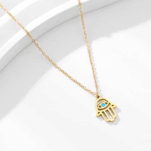 Stainless Steel Hebrew CHAI Necklace | Hand of Fatima Pendant | Turkish Evil Eye Charm | Israel Map Blessing Necklace | Protection Jewelry for Women men Include a Gift Box - color: Gold-Hamsa-1252