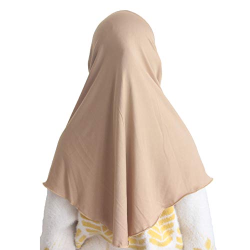 Girls Hijab Muslim Scarf for Kids – Ready to Wear, Solid Color, Soft & Breathable Daily Headwear for Ages 6-11 - color: Camel