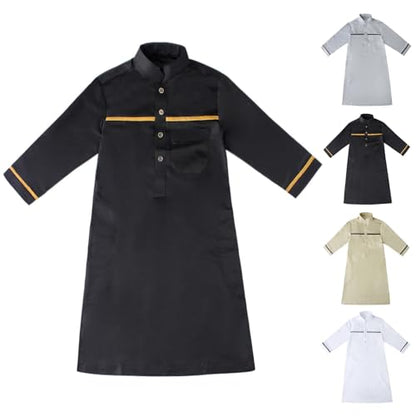 Muslim Thobe for Boys Islamic Clothing Long Sleeve Kaftan 𝐑obe Arabic Dress Kids Boys Prayer Dress Ramadan Eid Outfit - color: Grey, size: 7-8 Years