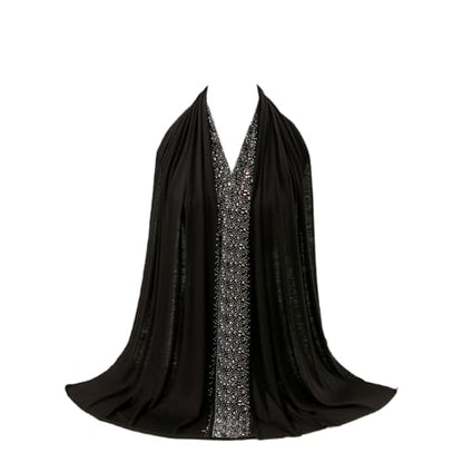 IPENNY Women's Hijab Scarf - Rhinestone Embellished, Soft Lightweight & Versatile for Daily Wear, Prayer, Special Occasions - color: Black