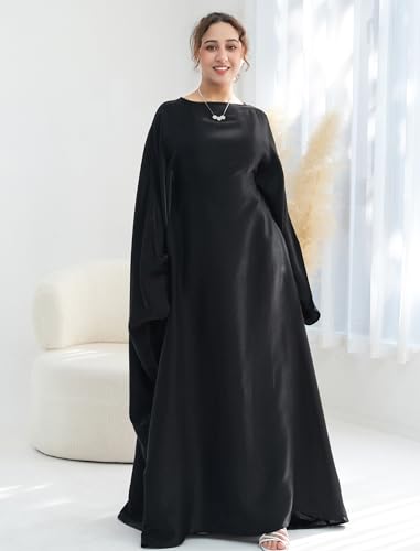 Dubai Bat Sleeve Dress Shiny Robe for Women Muslim 1pc Abaya Eid Prayer Clothes Soft Dubai Travel Party Dress Maxi Abaya - color: Blacka, size: Medium