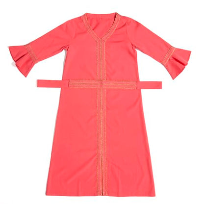 Girls Abaya Muslim Dress Hijab Islamic Kids Kaftan Long Sleeve Modest 2 Piece Set Prayer Gown Middle East A2 - color: Watermelon Red, size: 11-12 Years