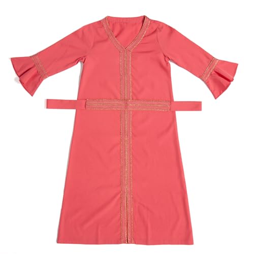 Girls Abaya Muslim Dress Hijab Islamic Kids Kaftan Long Sleeve Modest 2 Piece Set Prayer Gown Middle East A2 - color: Watermelon Red, size: 5-6 Years