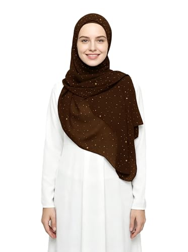 Lina & Lily Sparkle Shimmer Gold Glitter Women's Chiffon Hijab Head Scarf Shawl Wrap Lightweight - color: Dark Brown