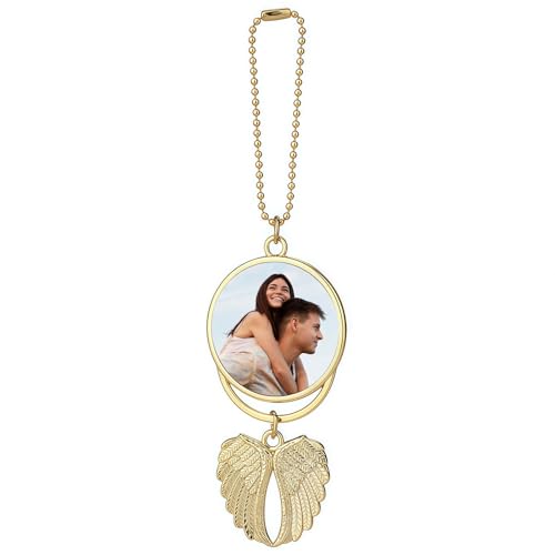 Personalized Double Side Photo Engraving Car Hanging Custom Photo Rearview Mirror Car Charm Angel Wing Car Charm Gift for Men Women Sublimation Keychains Accessories for Couple - color: Photo Decorations-gold