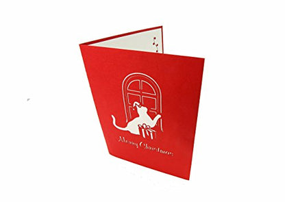 PopLife Holiday Cat Pop Up Christmas Card, Handmade 3D Greeting, Blank Merry Christmas Note, Small Stocking Present for Friends and Family, Card for Cat Lovers - color: Holiday Cat