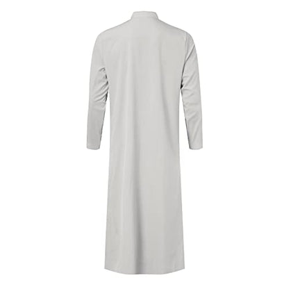 Men’s Thobe Muslim Islamic Robe Kaftan Long Sleeve Jubba Arabic Gown Ramadan Eid Prayer Ethnic Dress A9 - color: Grey, size: Small