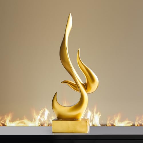 AWNR Abstract Sculpture Gold Decor: Flame Statue Resin Art Figurines Modern Home Decor for Living Room TV Stand Office Shelf Accents Minimalist Centerpiece Table Decorations - color: Golden Abstract Statue