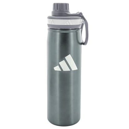 adidas Stainless Steel Metal Water Bottle 20 oz (600 mL) Screw Cap - color: Graphite/Grey/White