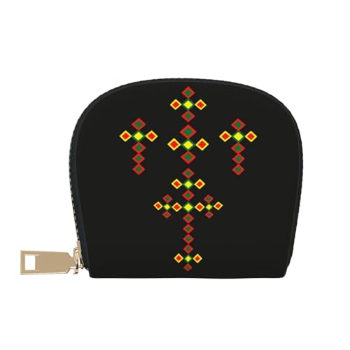 Ethiopian Cross RFID Blocking Semi Circle Card Holder PU Leather Zipper Wallet Pouch Keychain Bag for Women Men, Slim Small Credit Card Case Organizer with 12 Slots - color: Ethiopian Cross4