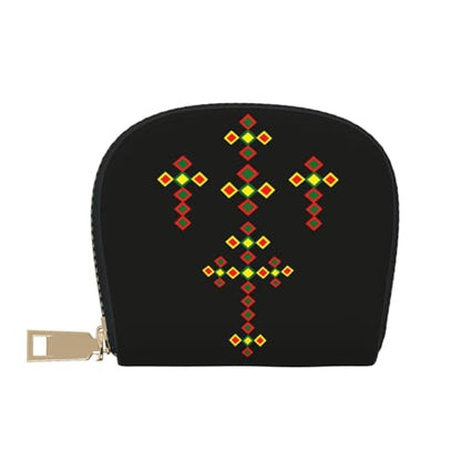 Ethiopian Cross RFID Blocking Semi Circle Card Holder PU Leather Zipper Wallet Pouch Keychain Bag for Women Men, Slim Small Credit Card Case Organizer with 12 Slots - color: Ethiopian Cross4