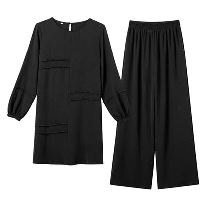 Abayas Dress For Women Muslim Long Sleeve Loose Top Pants 2 Pcs Dubai Islamic Muslim Women Matching Sets - color: Black Cc, size: X-Large