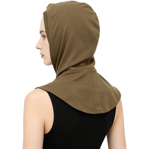 dPois Plain Ready To Wear Amira Hijab for Women Soft Muslim One Piece Instant Hijab Headscarf for Daily Wear - color: Khaki