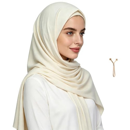Jersey Hijab Scarf for Women,Lightweight Muslim Turban Head Scarf Modal Feel Hijab Coverings for Prayer with Clip - color: Beige