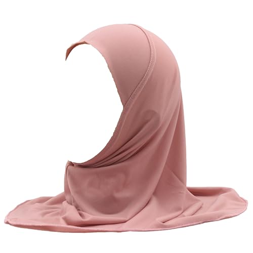 Girls Hijab Muslim Kids Scarf Headwear Solid Color for 2-6 Years Ready to Wear - color: Dark Pink