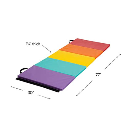 Hearthsong Tumbling Mat for Kids, 5-Panel Thick 1.25" Foldable Exercise Mat for Yoga, Pilates, Stretching, Folding Gymnastics Mats at Home, Gym Workout - color: Rainbow
