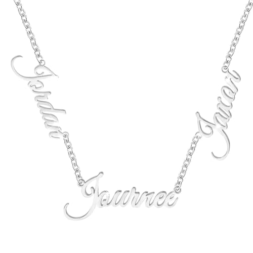 10K/14K/18K Solid Gold Name Plate Necklace,Real Gold Customized Name Necklace with Birthstone for Women,Personalized 1-4 Nameplates Necklaces Birthday for Her Girls - color: Style 8:3 name