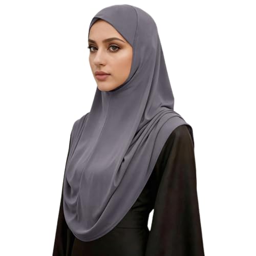 Instant Hijab Ready To Wear Hijab Scarf for Women Soft Long Muslim Jersey Hijabs Head Scarf for Prayer Abaya - color: Dark Grey