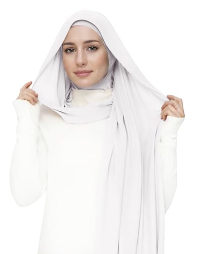 Lina & Lily Flowy Chiffon Instant Hijab Scarf Attached Jersey Ninja Undercap Full Coverage for Muslim Women - color: White