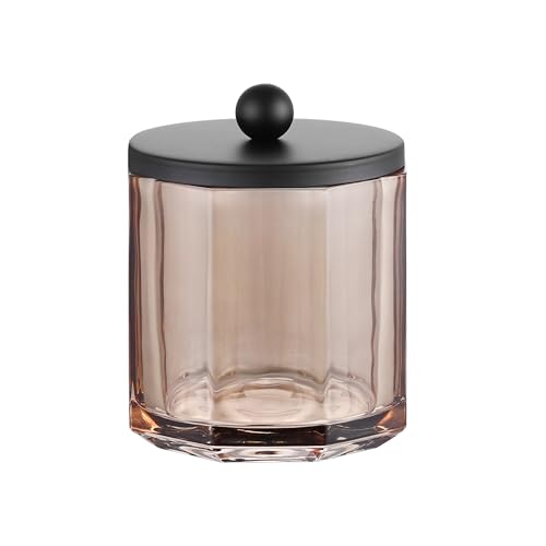 Taupe Translucent Apothecary Octagional Shaped Glass Canister Jar With Matte Black Metal Lid Cover for Bathroom Organization, Cotton Balls, Q Tips, and Small Accessories, Bathroom Storage - color: Light Taupe Black Lid