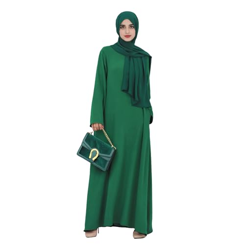 Women Abaya Muslim Dress Long Sleeve Modest Prayer Maxi Kaftan Islamic Clothes with Pockets - color: Dark Green, size: Small
