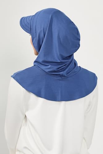 Aisha's Design Full Coverage Cotton Bonnet Hijab with Visor Modest Underscarf Bonnet - color: Indigo