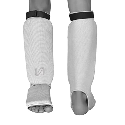 UFG Ultimate - Cloth Shin Instep Guard - Karate MMA Boxing Muay Thai Training Protection - color: White, size: Small-Medium