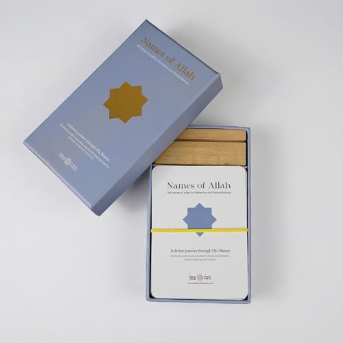 99 Names of Allah Reflection Cards with Wooden Stand - Asma al-Husna Daily Remembrance Set - Islamic Names of God Meanings & Benefits - Spiritual Muslim Decor & Eid Gift - 100 Premium Cards - style: 99 Names of Allah (Asma al-Husna)