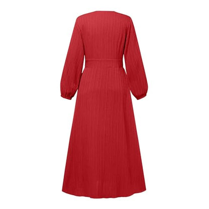 Abaya Dress For Women One-Piece Prayer Clothes Abaya Dubai Kaftan Long Sleeve Robe Thobe Dubai Islamic Clothing - color: Red, size: XX-Large