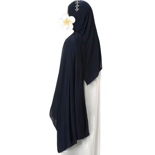 khalat Instant Hijab 여성용 무슬림 샤이니 라인스톤 데일리 스카프 부드럽고 신축성 있는 단색 이슬람 기도 히잡 - color: 네이비