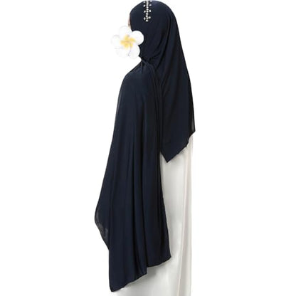 khalat Instant Hijab 여성용 무슬림 샤이니 라인스톤 데일리 스카프 부드럽고 신축성 있는 단색 이슬람 기도 히잡 - color: 네이비