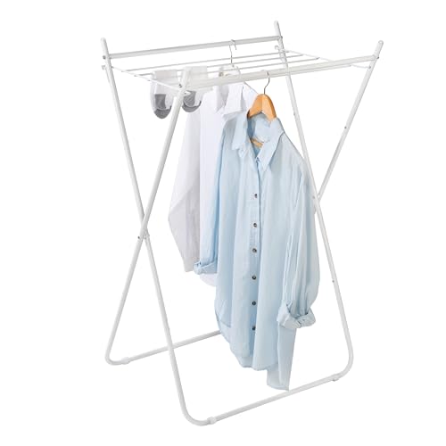 Honey-Can-Do Collapsible Metal Clothes Drying Rack, Foldable Laundry Rack Holds 40 lbs, Hanger-Friendly Design with Non-Skid Feet, Space-Saving Accordion Fold, Indoor Outdoor, White