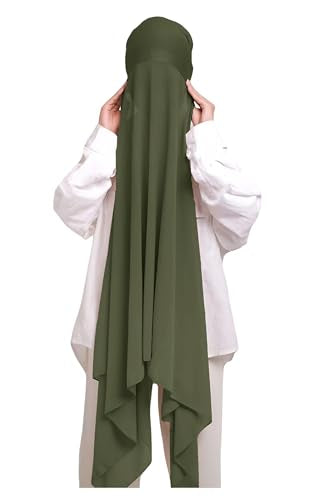 Lina & Lily Muslim Chiffon Instant Hijab Head Scarf with Matching Tie Back Jersey Undercap - color: Olive Green
