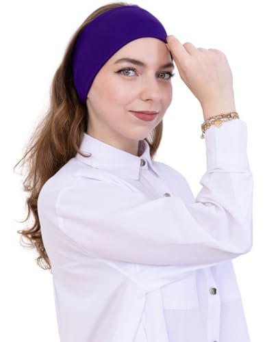 Prien Women Cotton Hijab Cap, Stretchy Head Cover, Pre-Sewn Inner Muslim Scarf Undercap, Non Slip Headband for Daily Wear - color: Purple