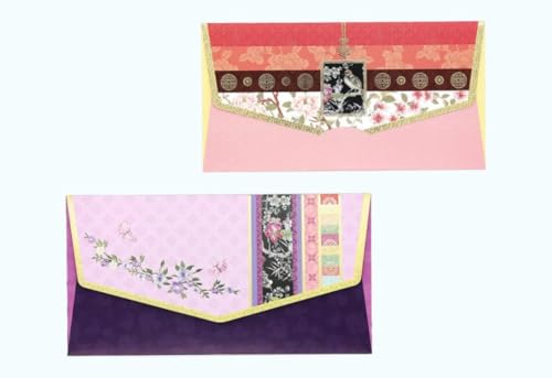 (Pack of 6) Korean Traditional Money Gift Envelopes for Cash Wedding, Birthday, New Year, Christmas, Multicolor
