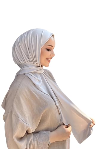 Instant Hijab Scarf for Women – Soft, No-Iron, No-Pins, Ready-to-Wear Hijab – Stretchy & Lightweight Polyester Fabric - color: C5 Stone